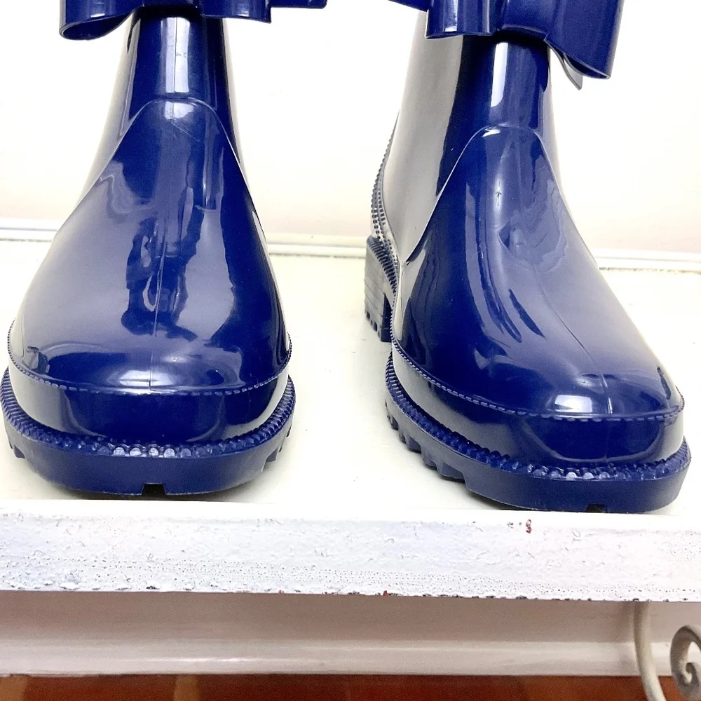 NRUDPQV Blue Waterproof Bow Rubber Rain Winter Snow Ankle Boots  size 6.5 - Picture 6 of 16